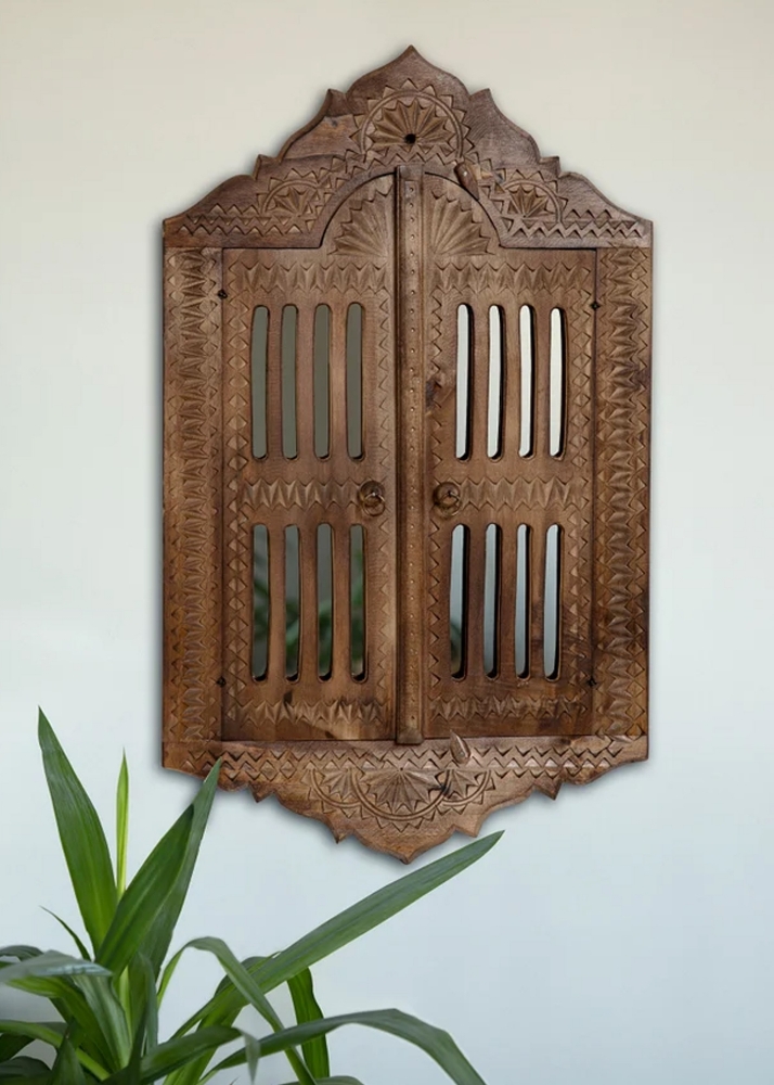 Engraved Authentic Window Wooden Wall Mirror