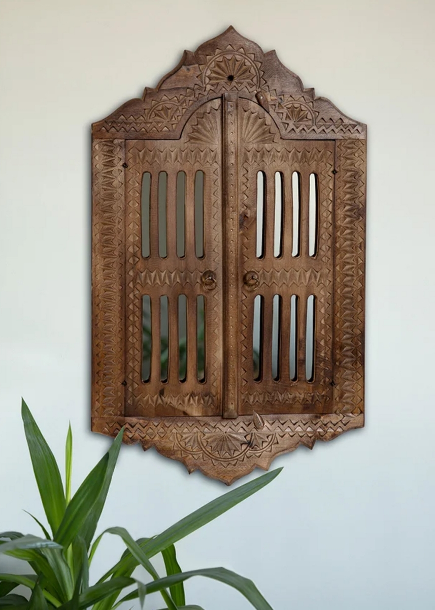 Engraved Authentic Window Wooden Wall Mirror