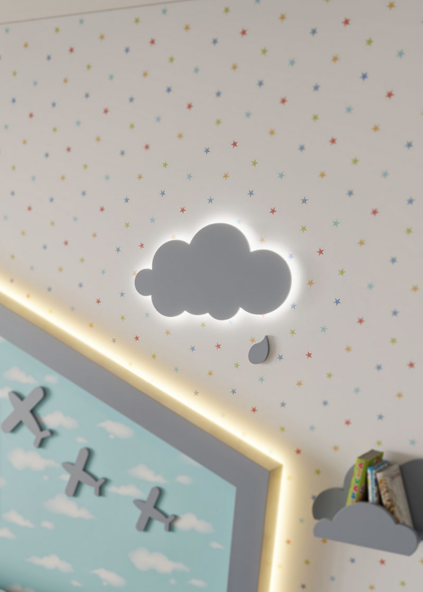 Kids Room Cloud LED Lighting with a Rain Drop 