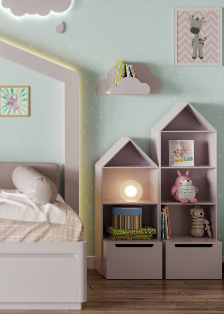 Pink 3-Tier Kids Room Bookshelf with Drawer