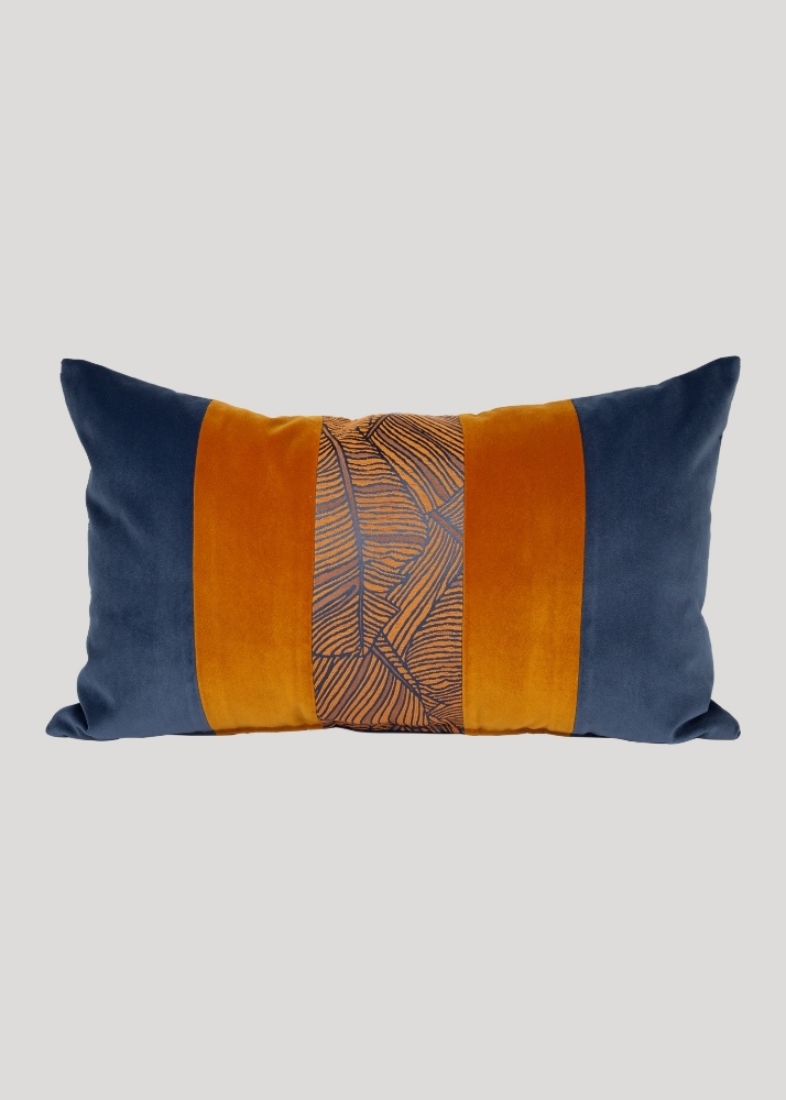 Patterned Decorative Navy Blue and Yellow Cushion Case