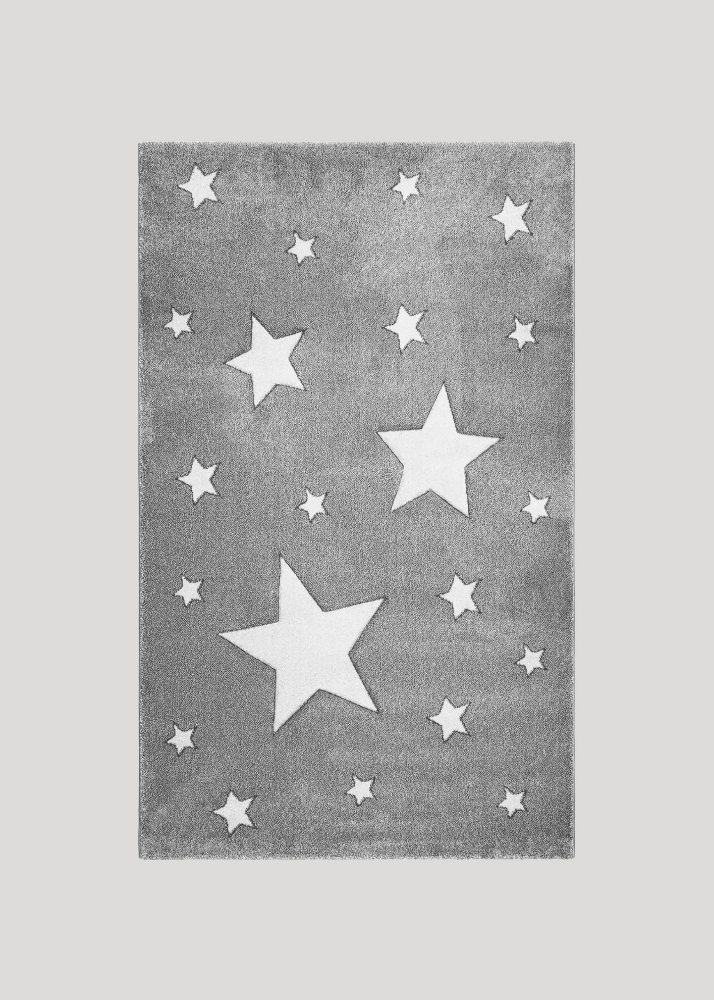 Grey and White Star Patterned Soft Carpet for Kids Room