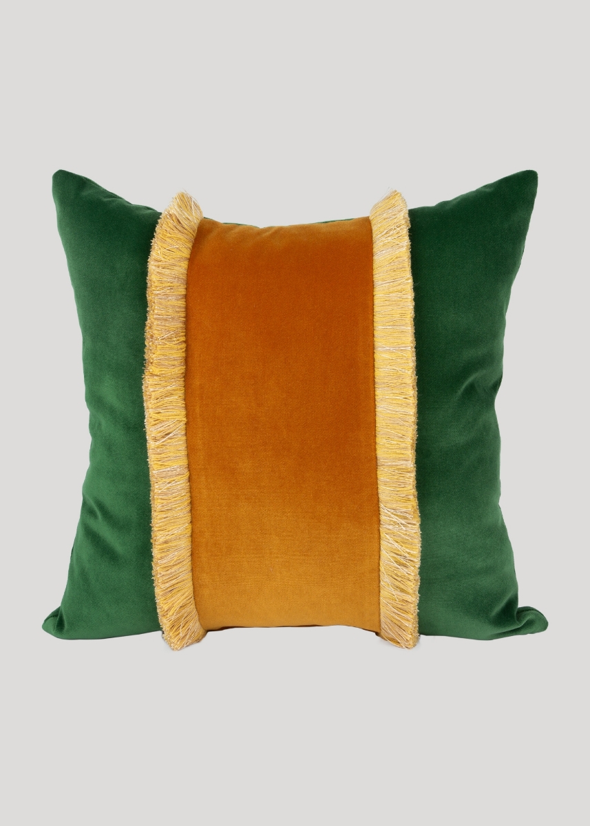 Patterned Decorative Fringed Cushion Case, Yellow-Green