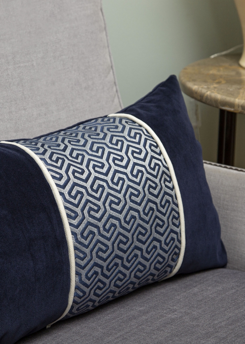 Patterned Decorative Cushion, Rectangle, Grey-Blue