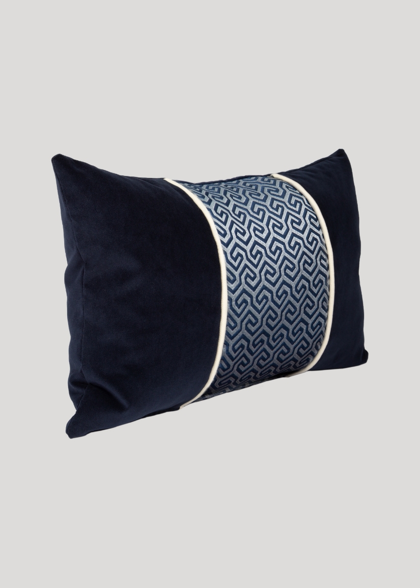 Patterned Decorative Cushion, Rectangle, Grey-Blue