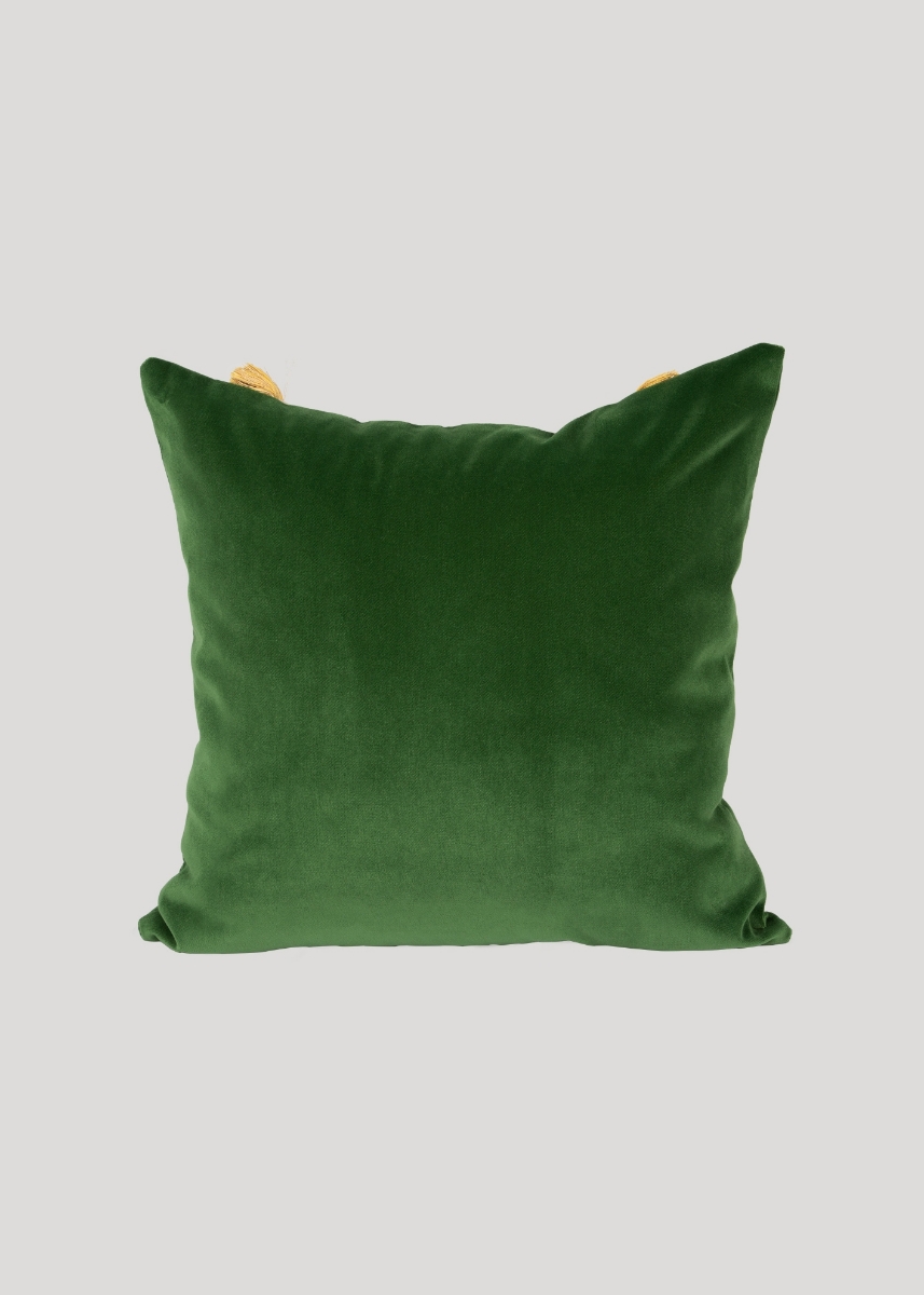Patterned Decorative Fringed Cushion, Yellow-Green