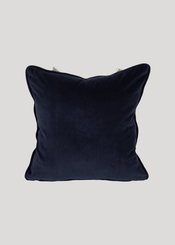 Patterned Decorative Fringed Blue Cushion Case