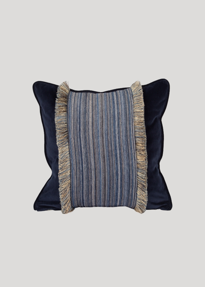 Patterned Decorative Fringed Blue Cushion Case