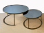 Smoked Grey Mirror Top Antique Brass Coffee Table Set