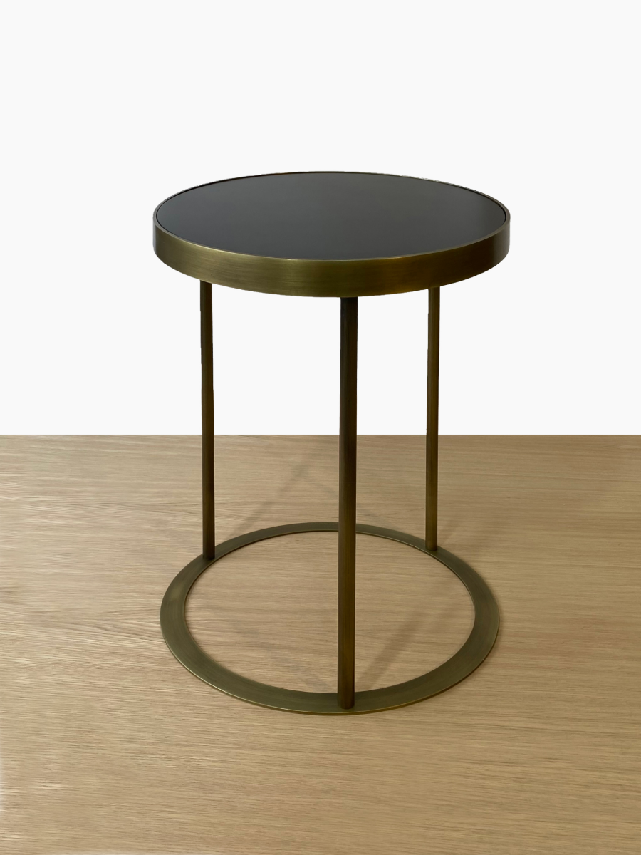 Brass Metal Side Table Base with Black Lacquer Top